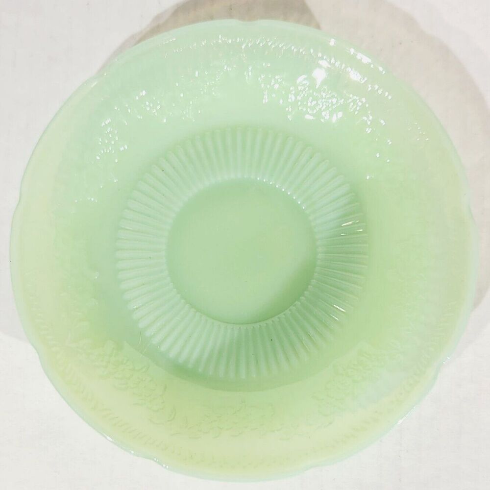 Fire King Anchor Hocking Jadite Saucer Only Lancaster Alice Floral Green Vtg